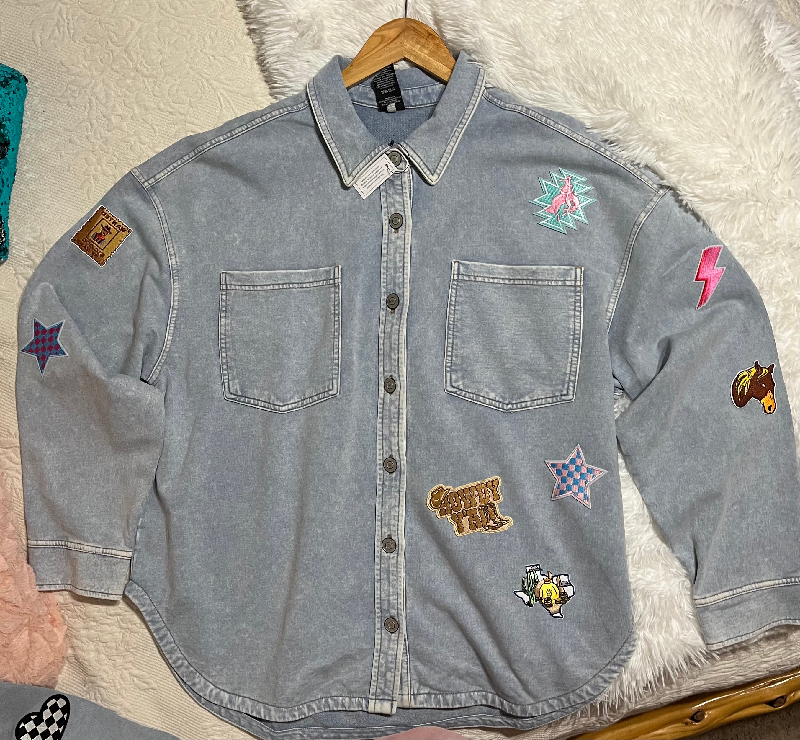 Knit Denim Long Sleeve with Chenille Patches