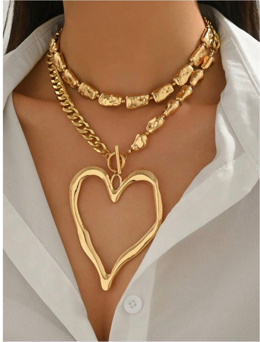 2 pc. Vintage Exaggerated Fashion Heart Necklace