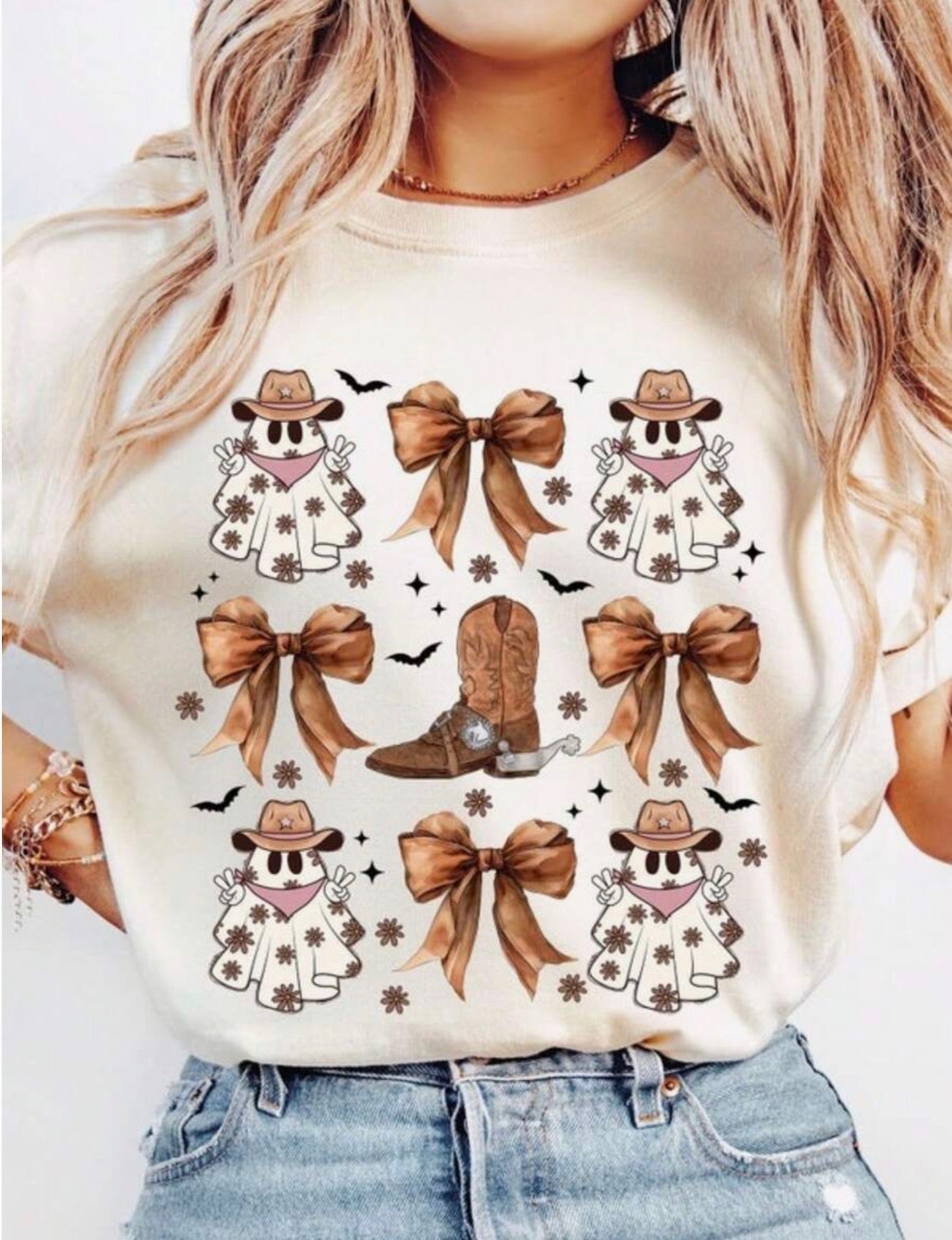 Western Cowgirl Ghost Halloween Graphic Tee