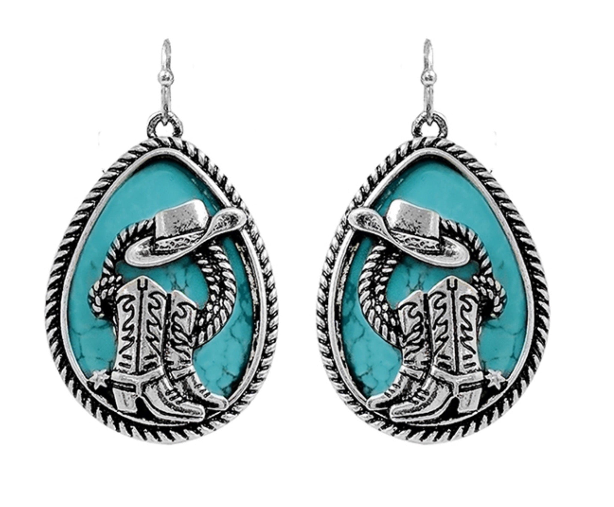 Burnished Silver Turquoise Boots & Lasso Dangle Earrings