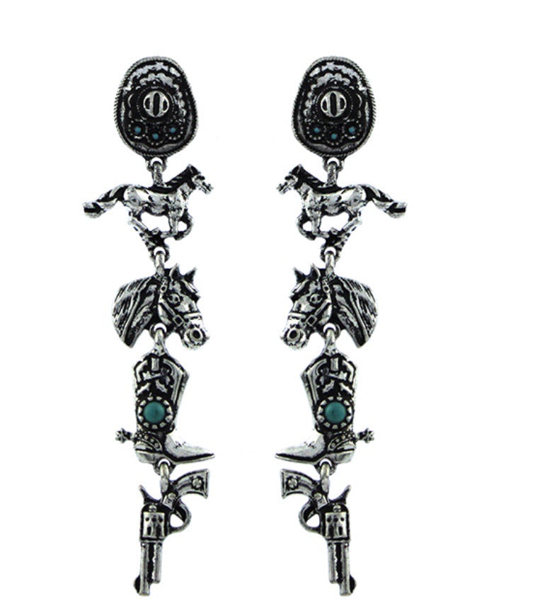 Burnished Silver Horse Dangle Earrings