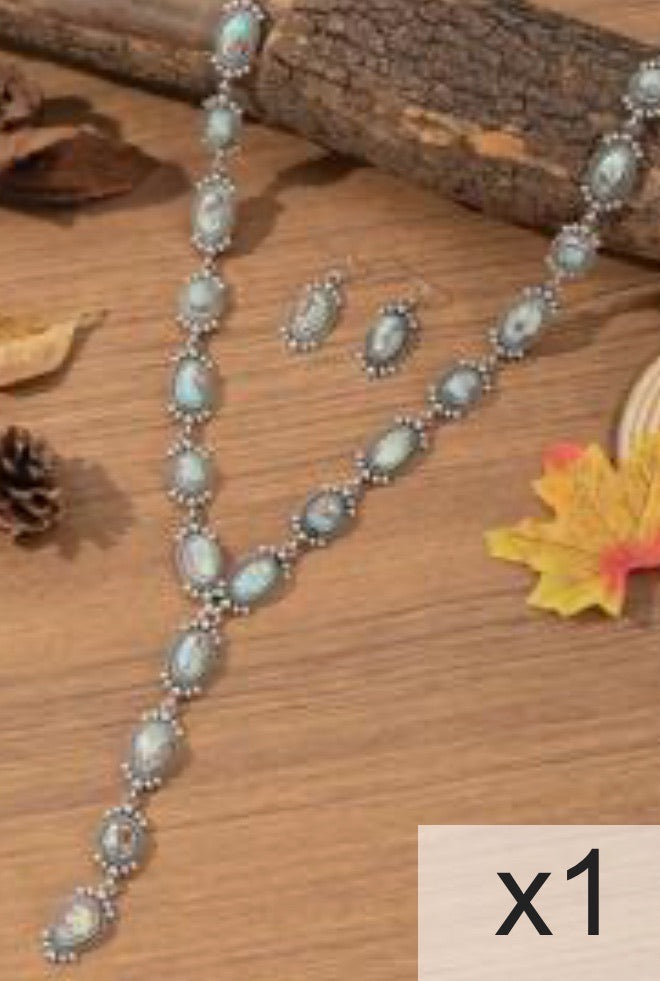 Vintage Bohemian Western Style Y Necklace with Matching Earrings