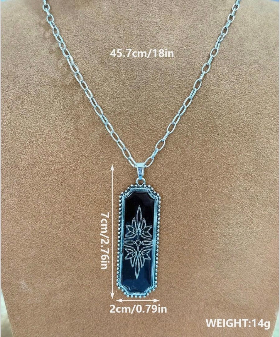 American Bohemian Style Rectangular Plate Necklace and Earring Set