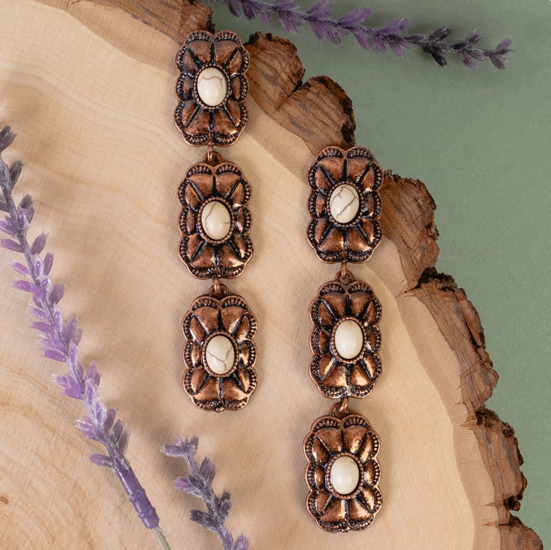 Copper and Ivory Tiered Dangle Earrings