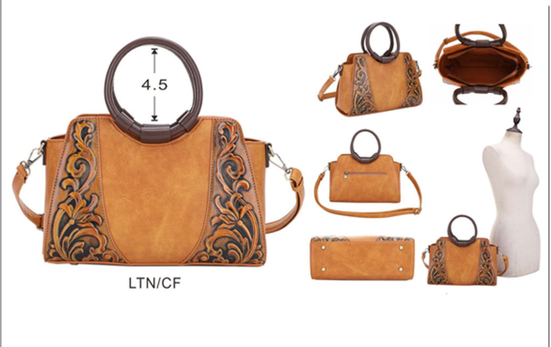 Emperia Haute Fashion Vegan Leather Western Tooled Handbag