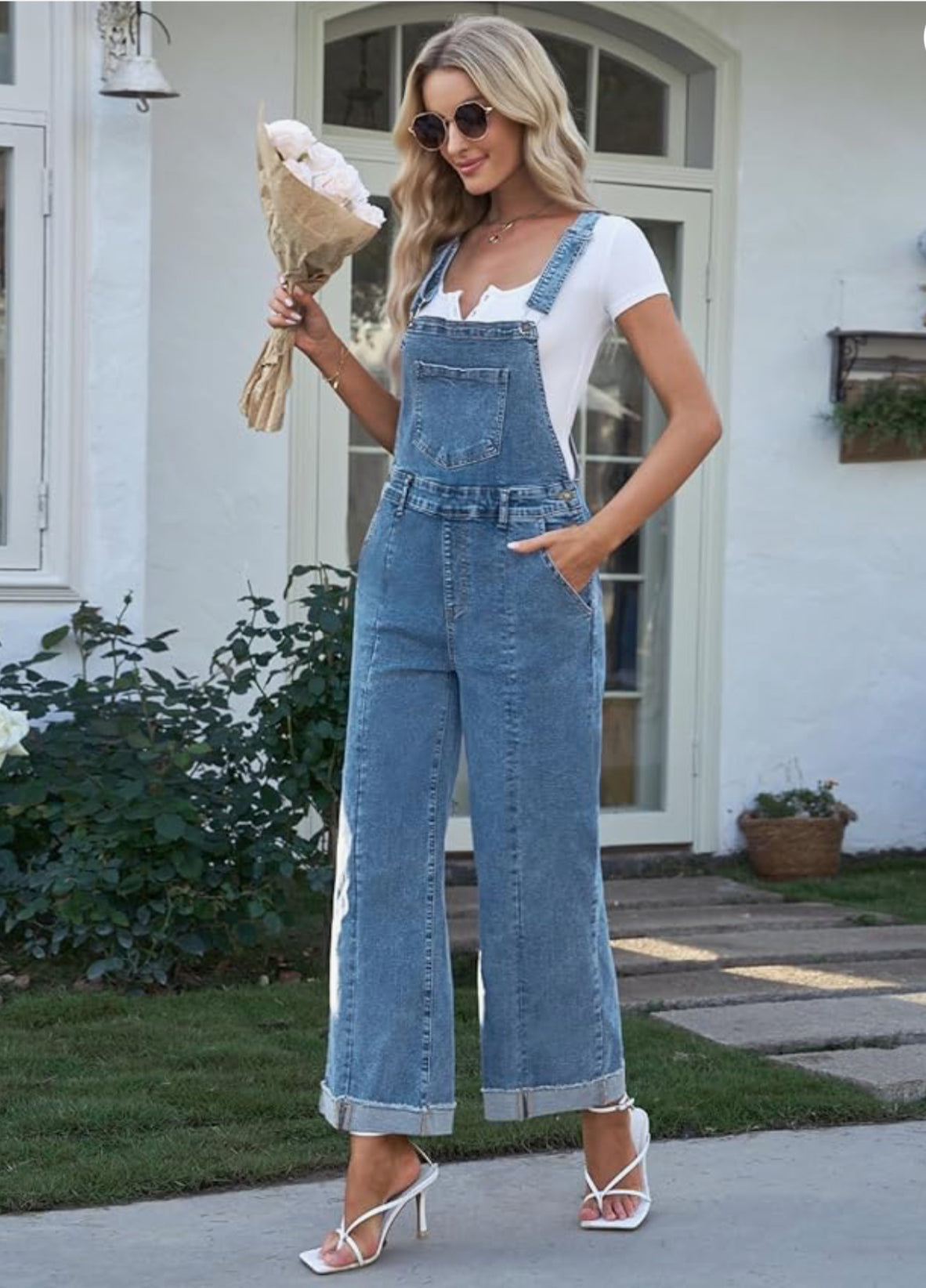 Loose Fit Denim Blue Overalls