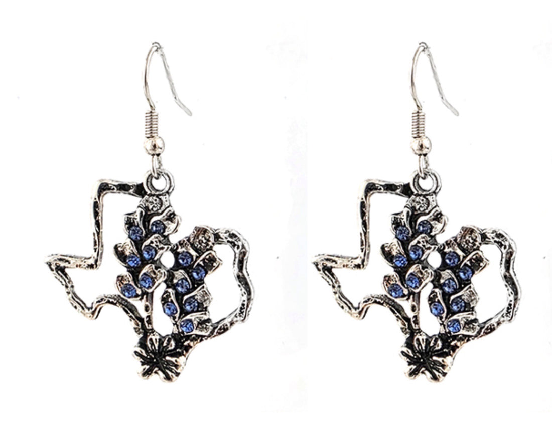 Burnished Silver Bluebonnet Texas Dangle Earrings