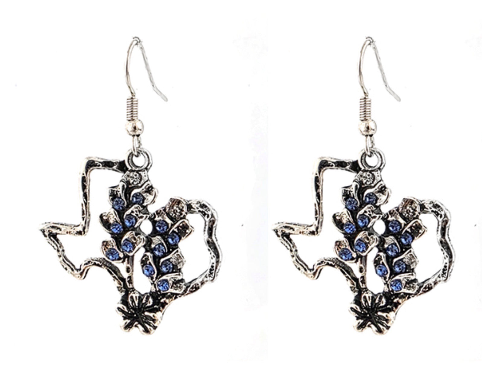Burnished Silver Bluebonnet Texas Dangle Earrings