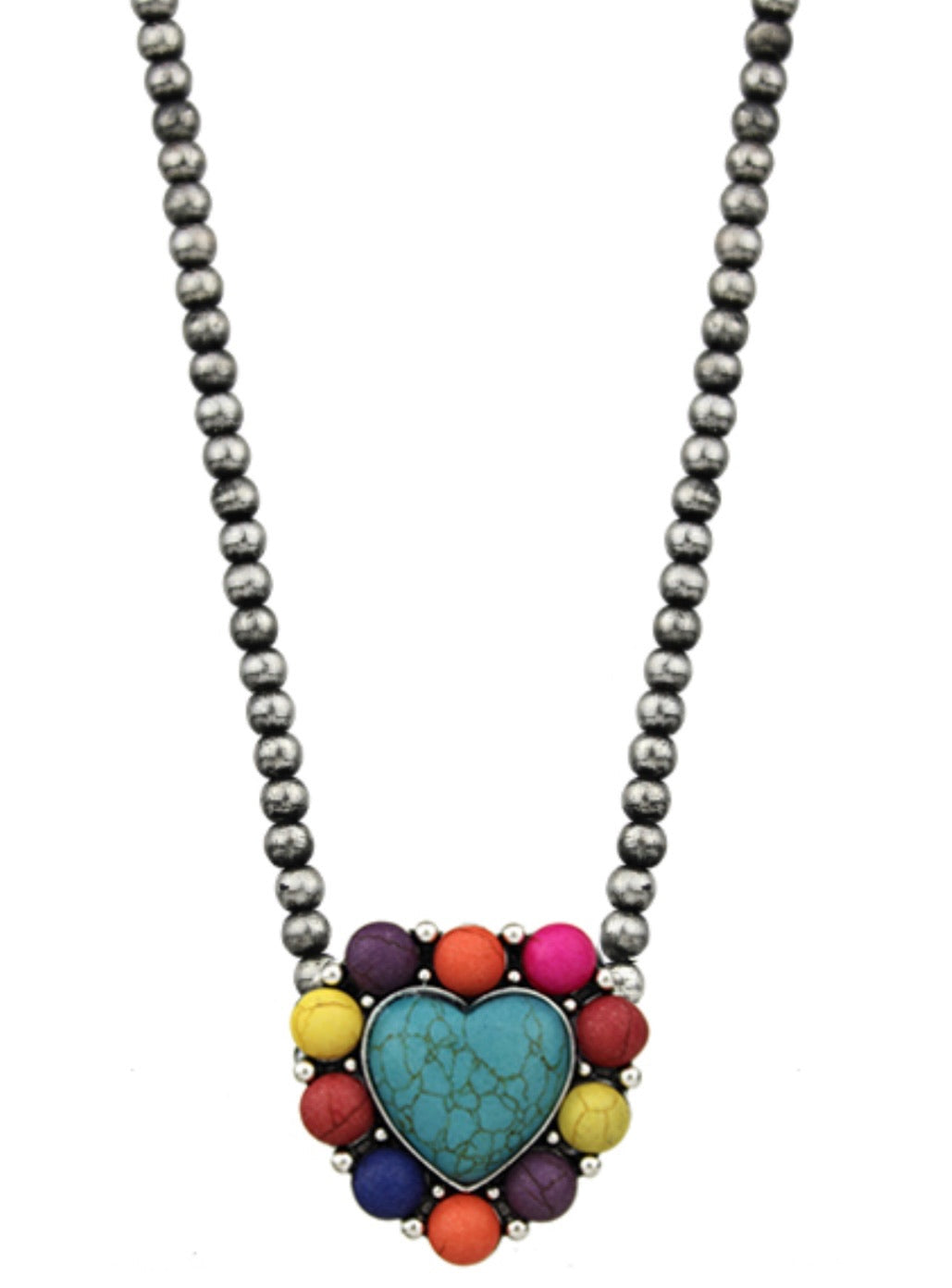 Multi Color and Turquoise Heart Necklace