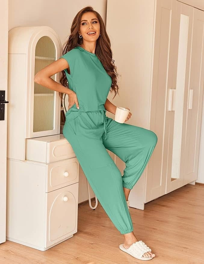 Ekouaer Short Sleeve and Pant Lounge Set