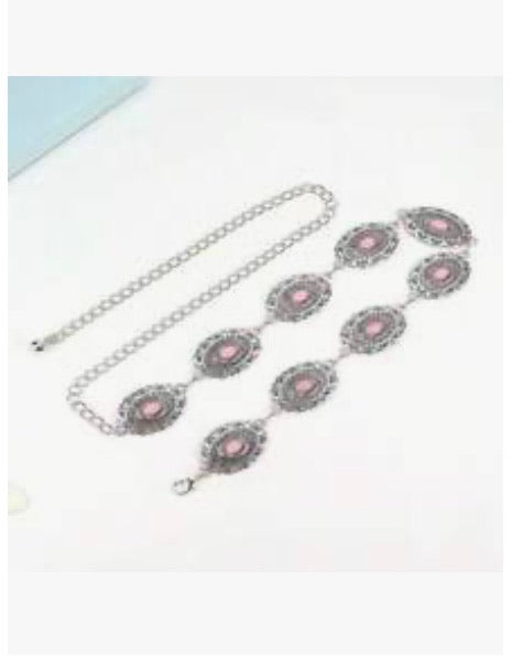 Pink Vintage Carved Metal Chain Belt