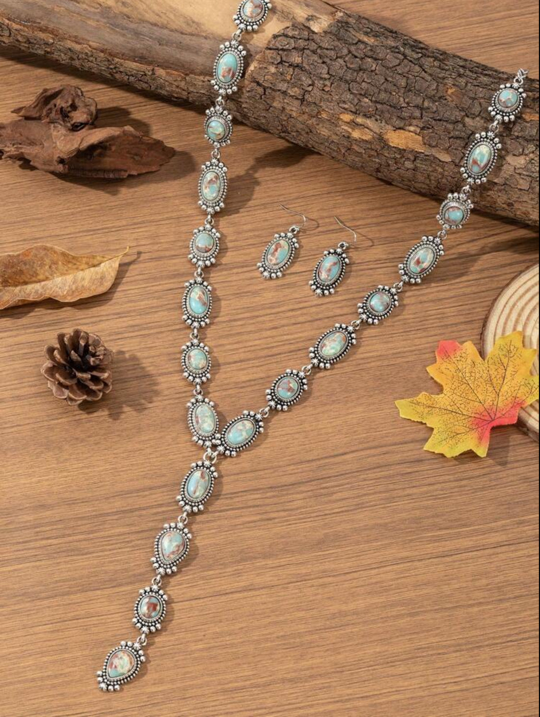 Vintage Bohemian Western Style Y Necklace with Matching Earrings