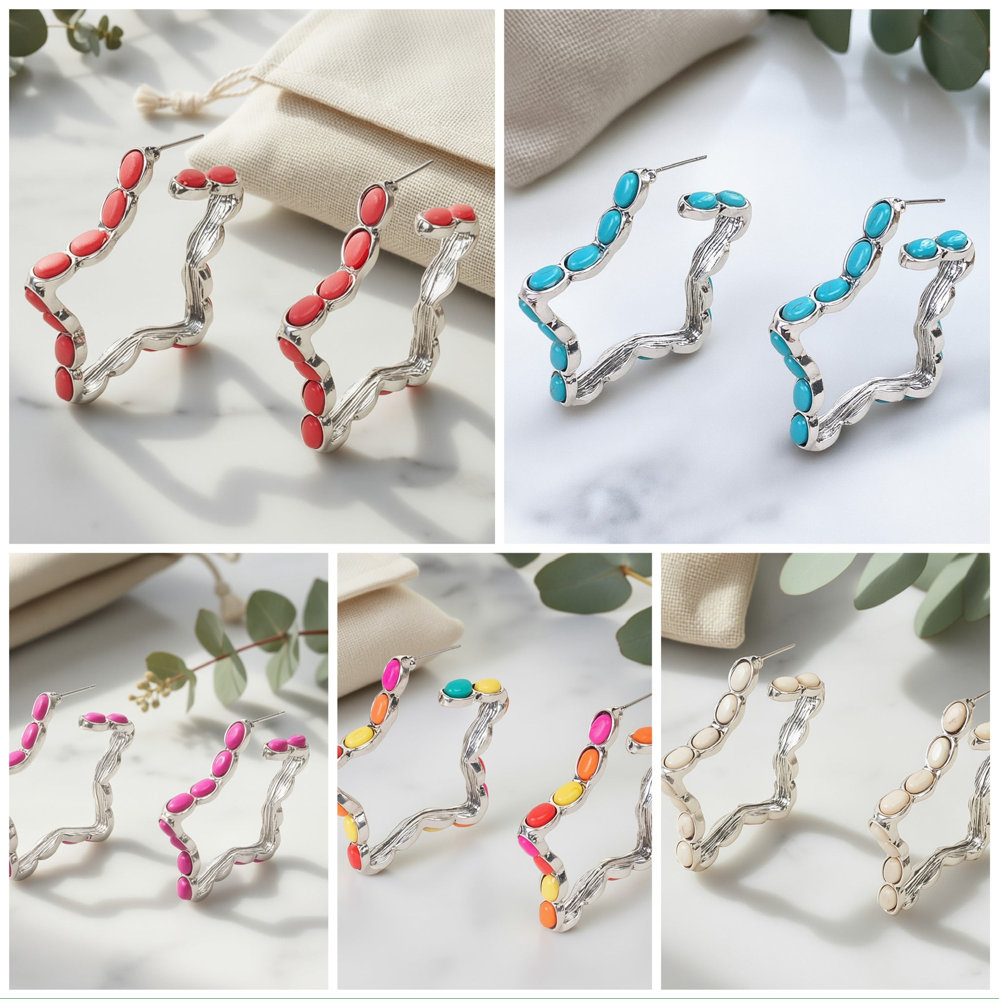 Squash Blossom Star Hoop Earrings