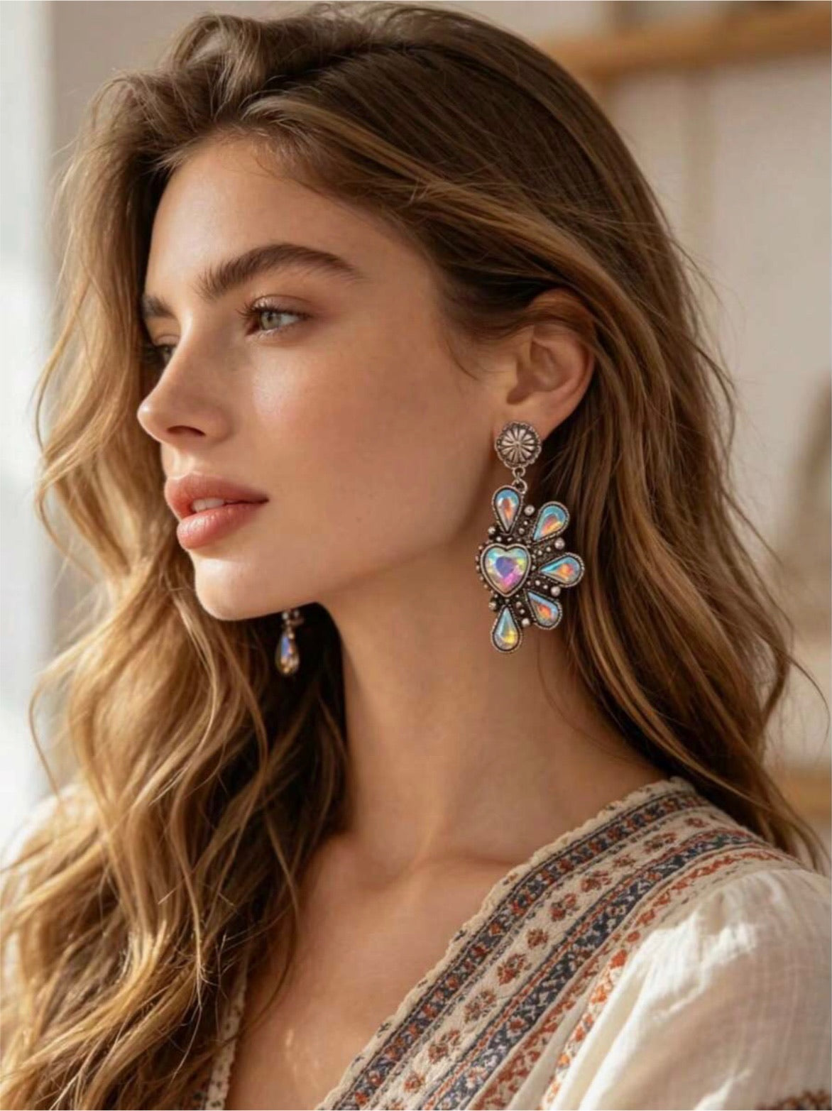 Bohemian Fan Shaped Crystal Dangle Earrings