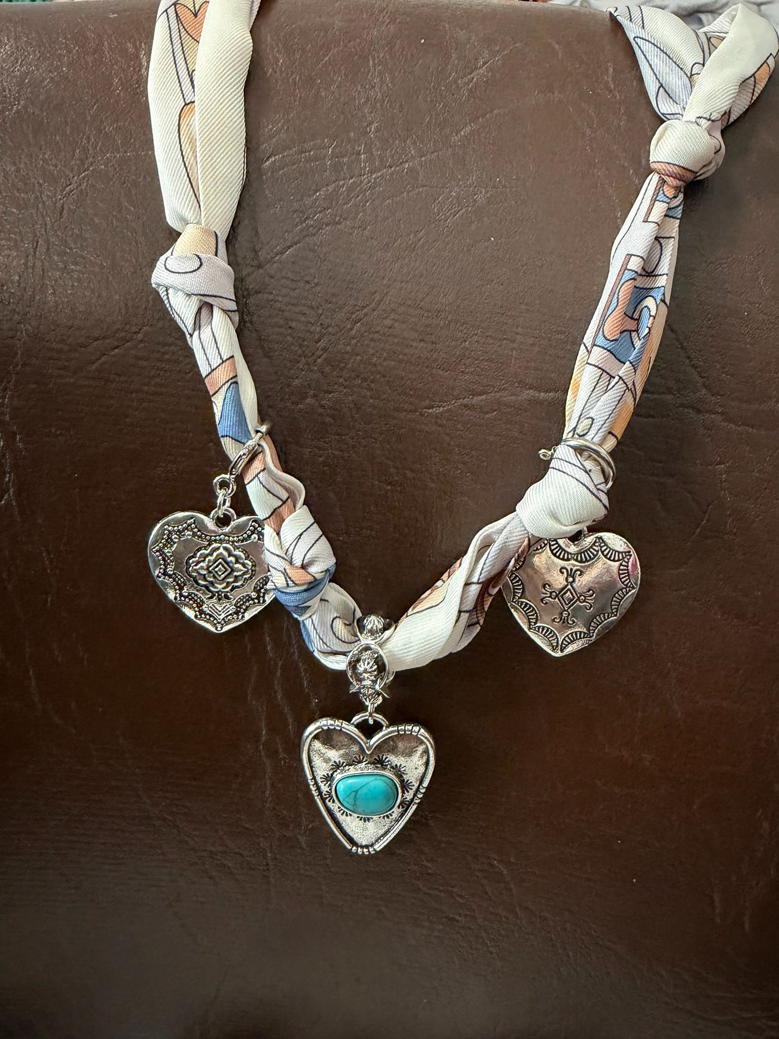 Triple Heart Scarf Necklace