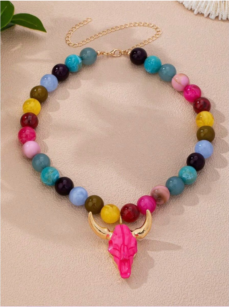 Western Turquoise Chunky Beaded Necklace