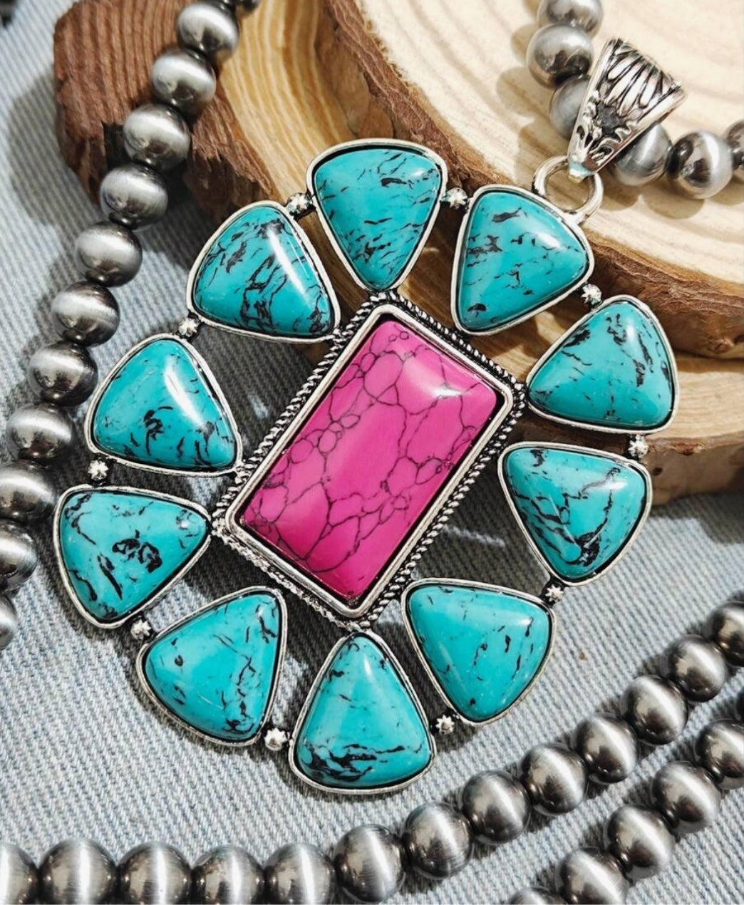 Oversized Turquoise Pendant on Navajo Beads