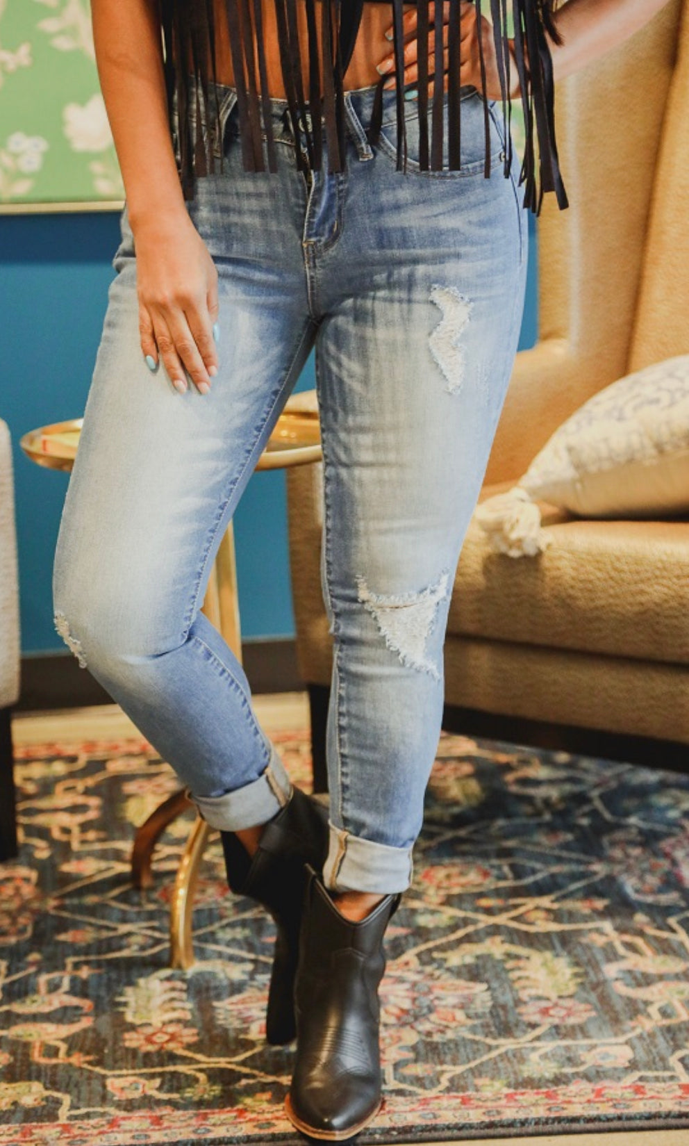 Lucky and Blessed Women’s Light Wash Distressed Skinny Jeans