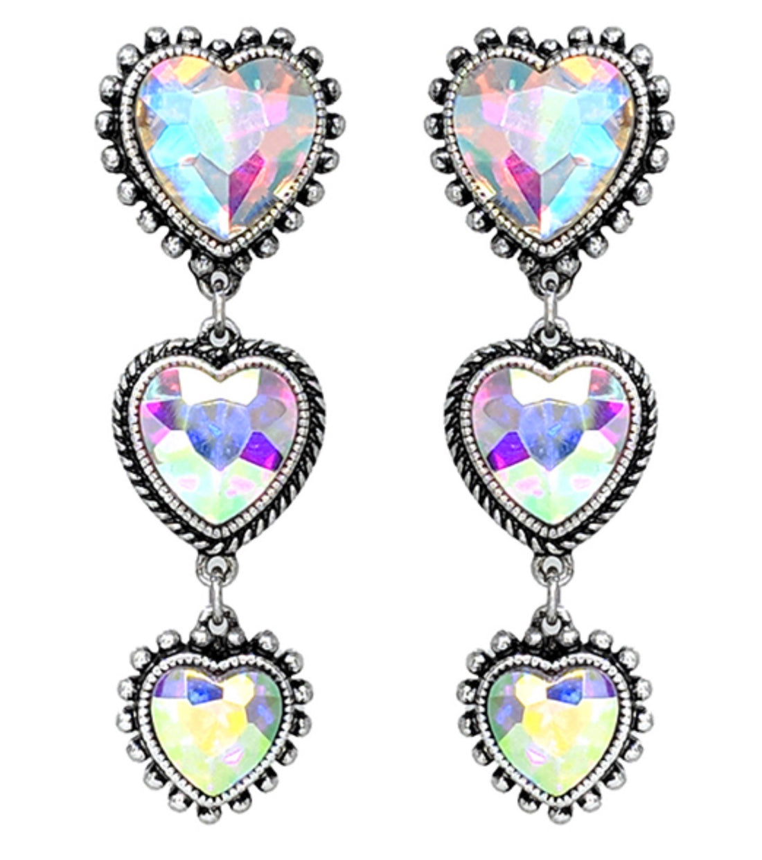 Iridescent Heart Dangle Stud Earrings