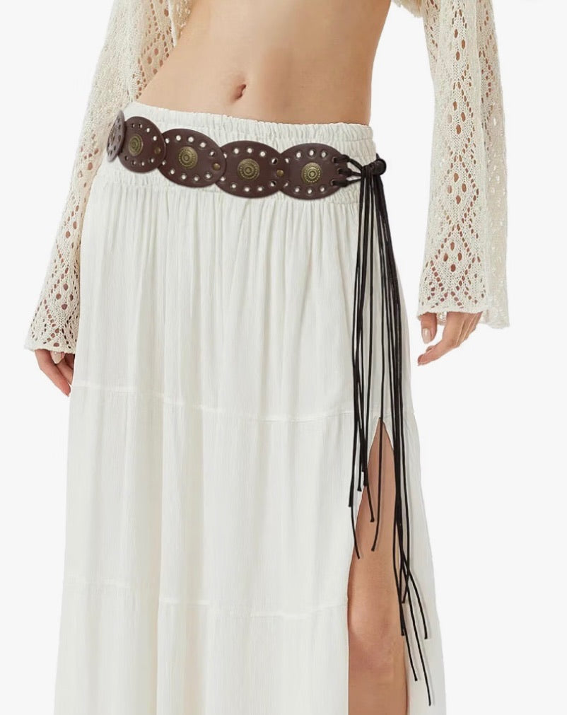 Western Wide Disc Lace Up Belt