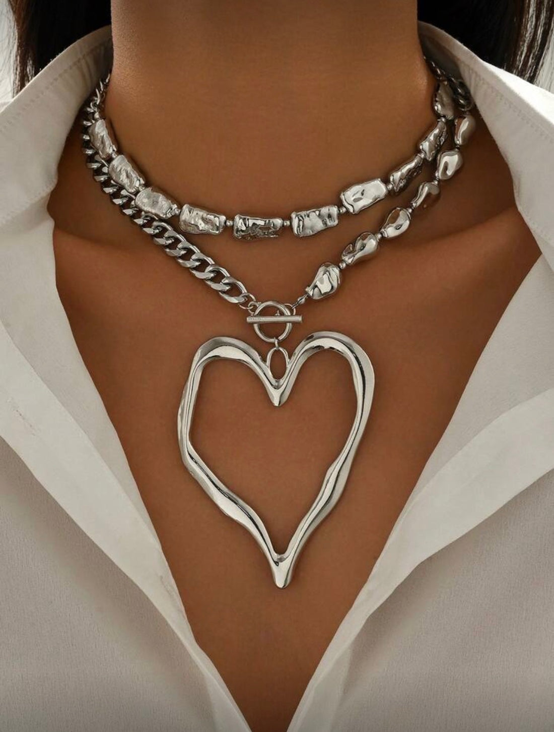 2 pc. Vintage Exaggerated Fashion Heart Necklace