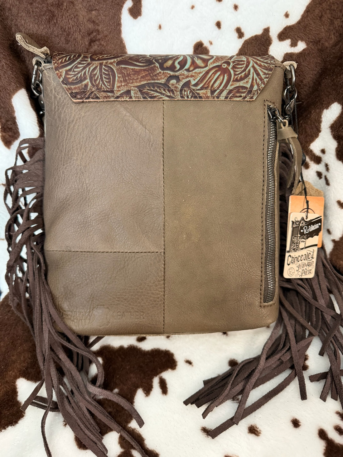 Genuine Leather Tooled Cowhide Conceal Carry Purse