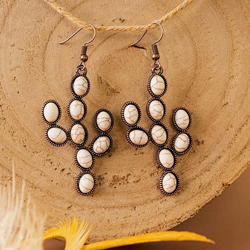 Copper and Ivory Hematite Cactus Dangle Earrings
