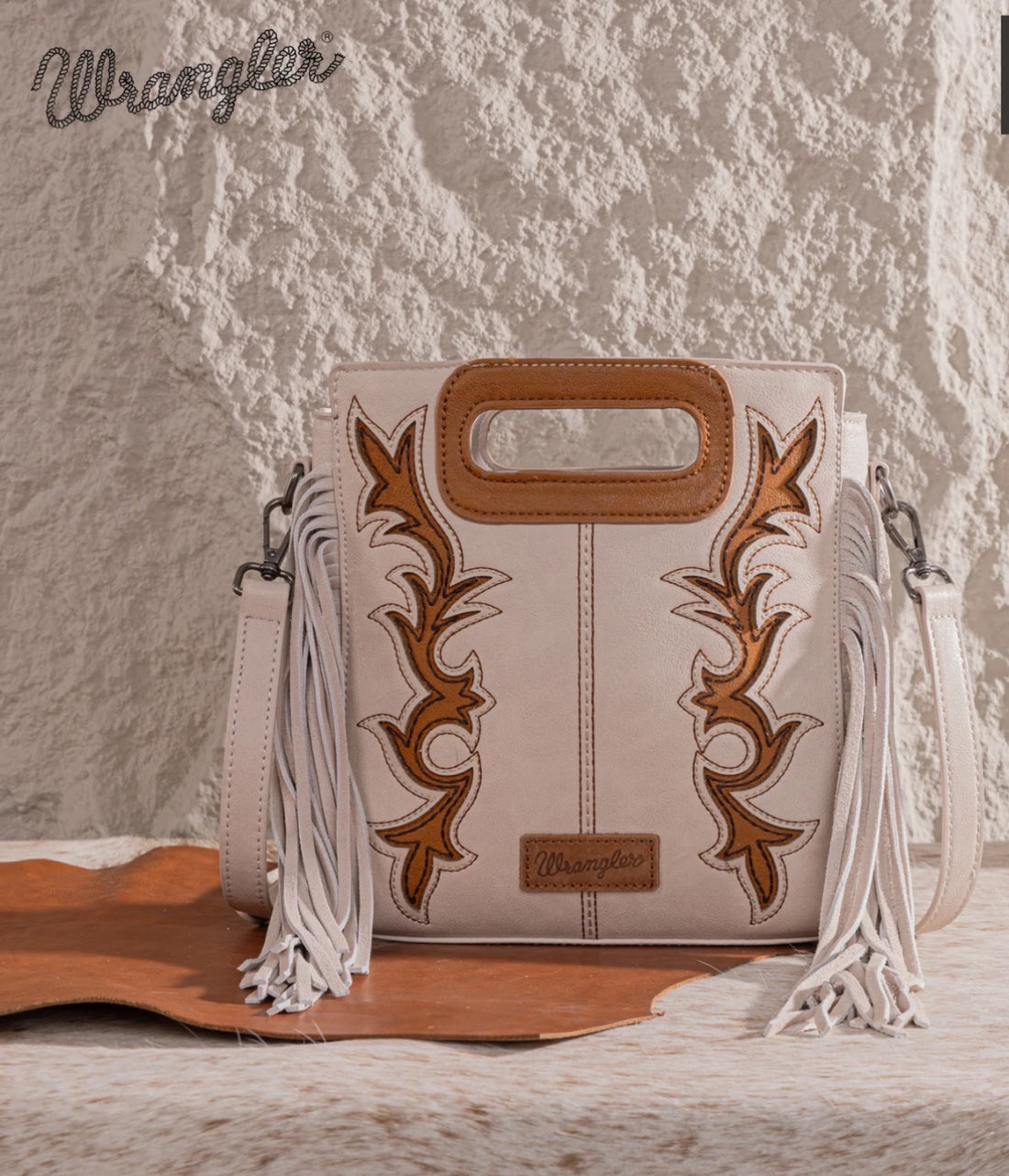 Wrangler Top Handle Boot Scroll Fringe Tote/Crossbody Purse
