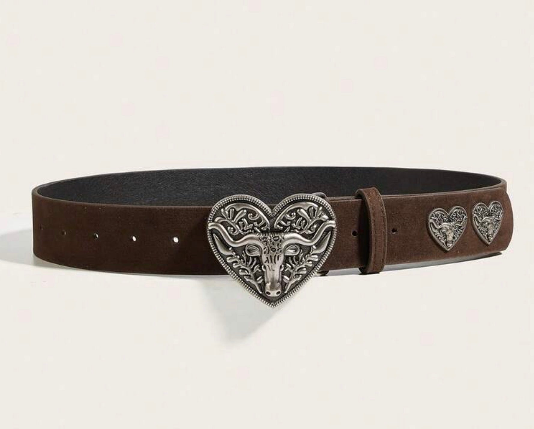 Vintage Alloy Heart Buckle Leather Belt with Heart Conchos