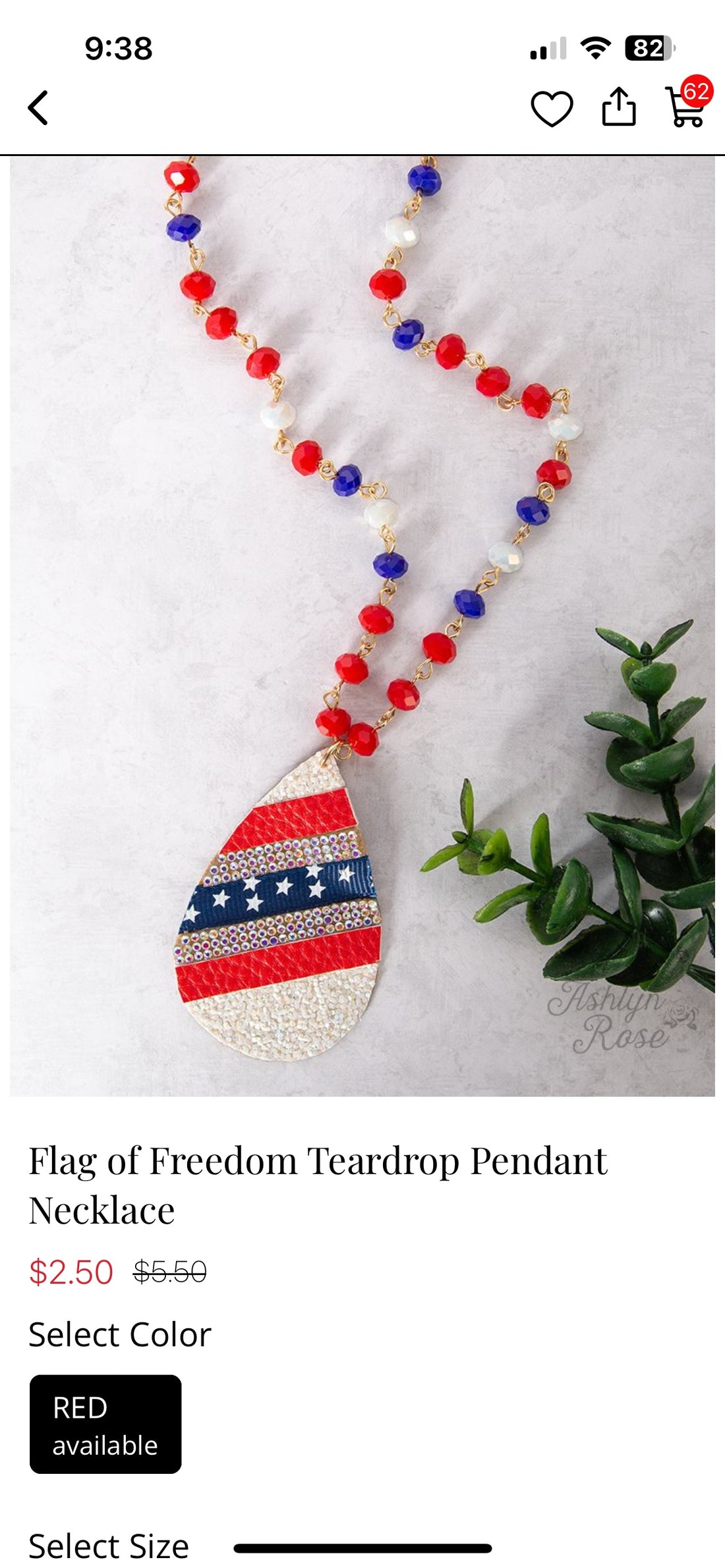 Flag Freedom Teardrop Pendant Necklace