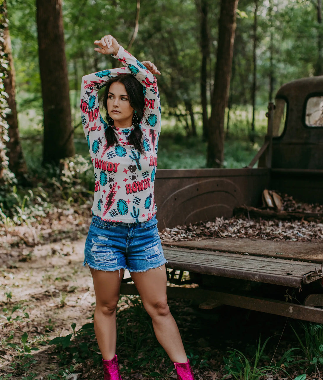 Sparkle Howdy Long Sleeve Mesh Top