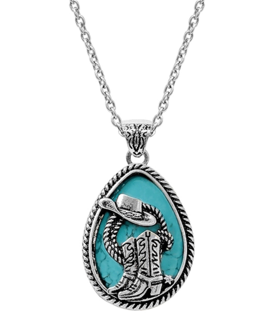 Burnished Silver Turquoise Boots & Lasso Pendant Necklace
