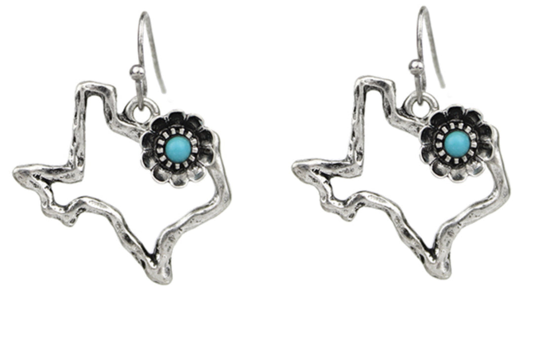 Burnished Silver Flower TX Dangle Earrings