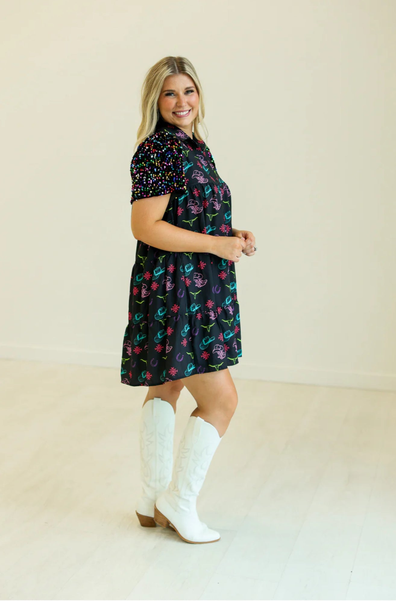 Western Print Shirt Dress