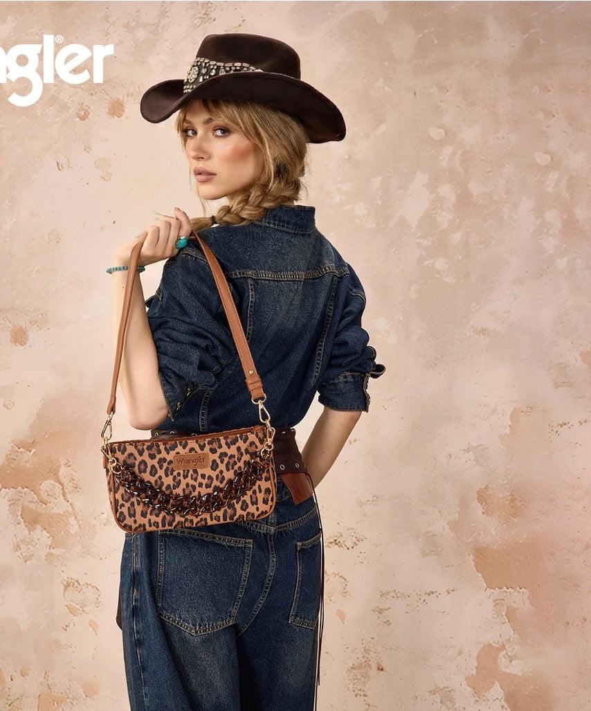 Wrangler Western Leopard Print Shoulder Bag with Chain Detail