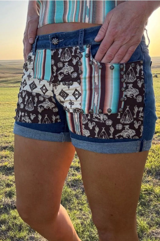 Patched Up Style Denim Shorts