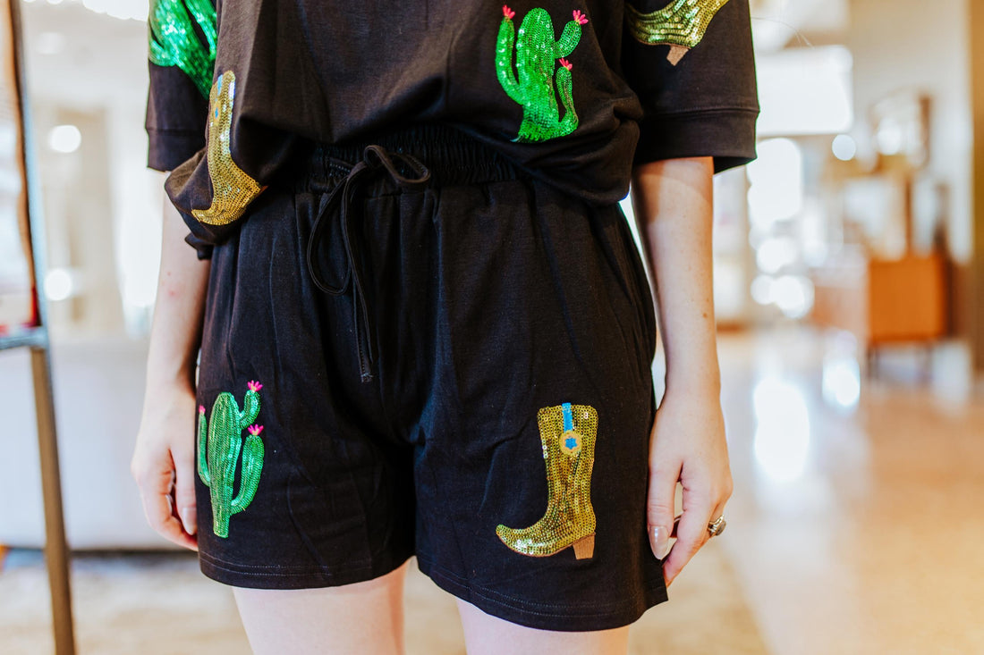 Nueces Boot and Cactus Sequin Embellished Short Set