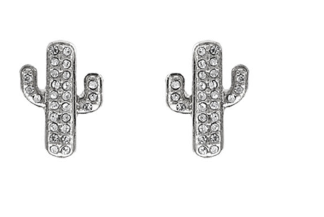 Burnished SilverCZ Studded Cactus Earrings