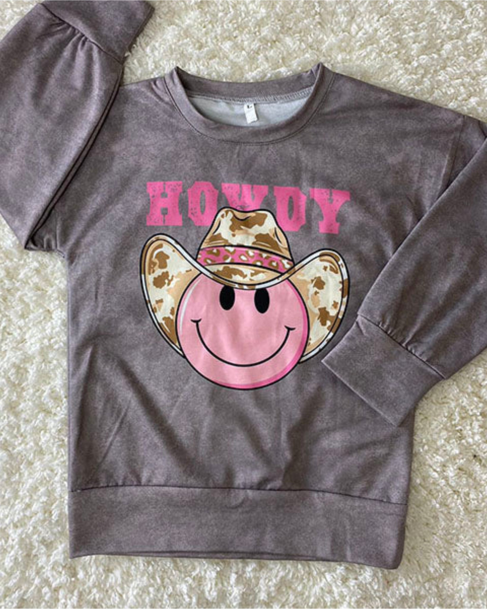 “Howdy” Cowgirl Smiley Face Long Sleeve Top