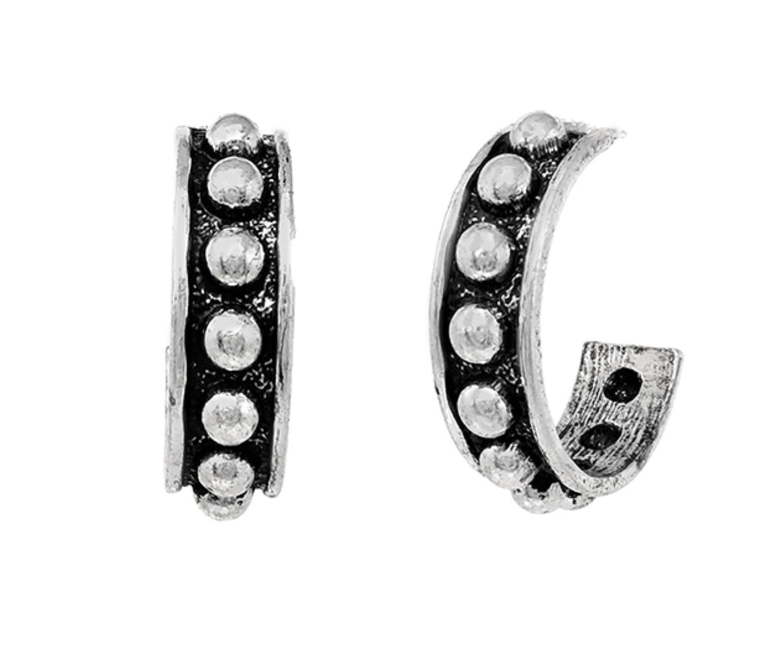 Burnished Silver Studded Hoop Earrings