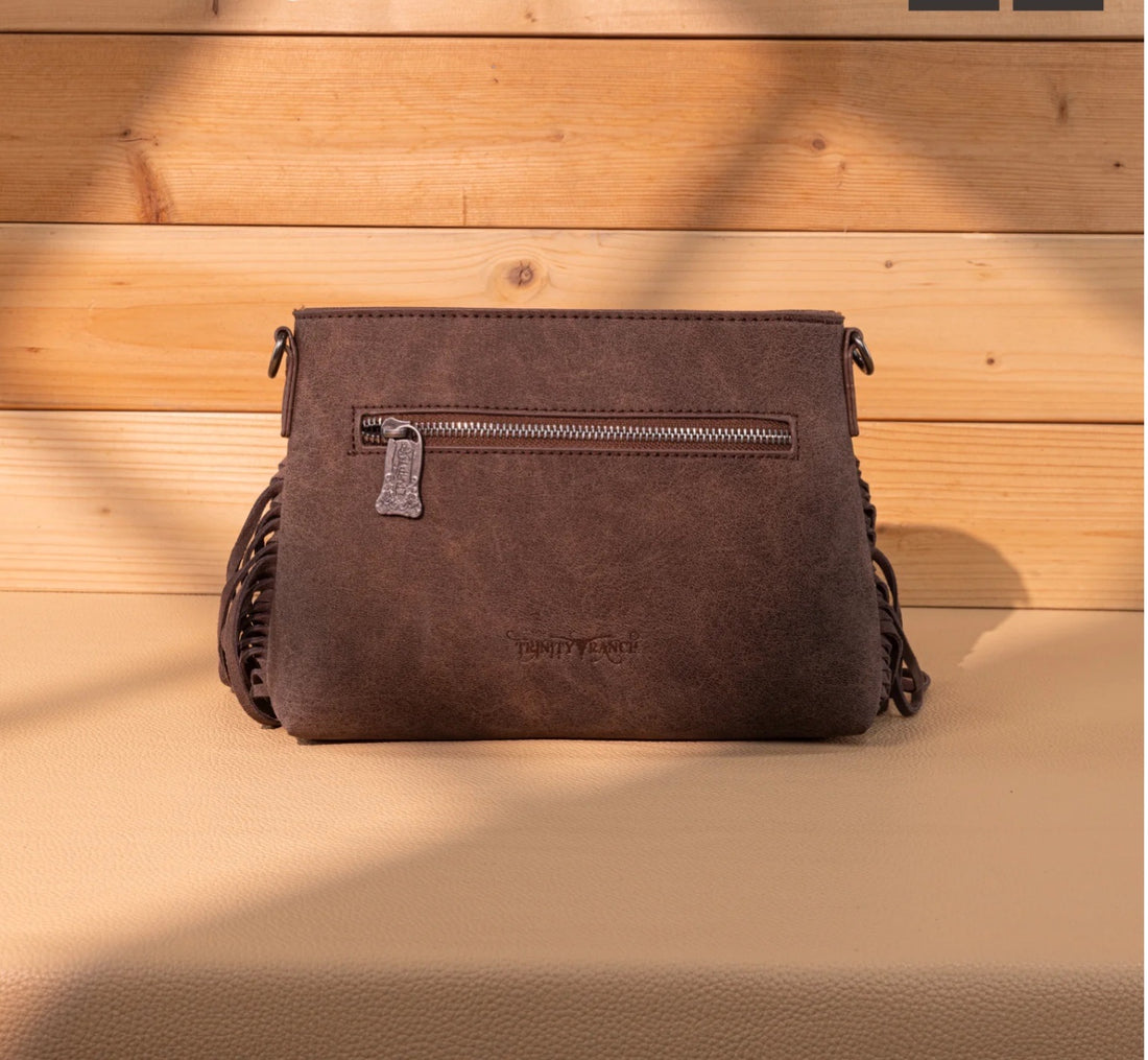 Trinity Ranch Floral Tooled Hair On Cowhide Crossbody