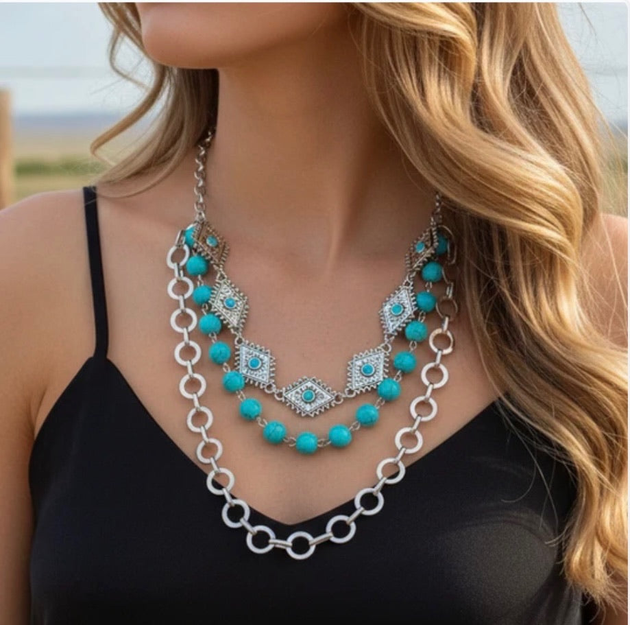 Layered Aztec Squash Blossom Necklace