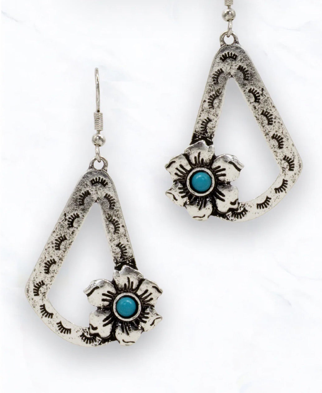 Western Drop Earrings with Turquoise Flower