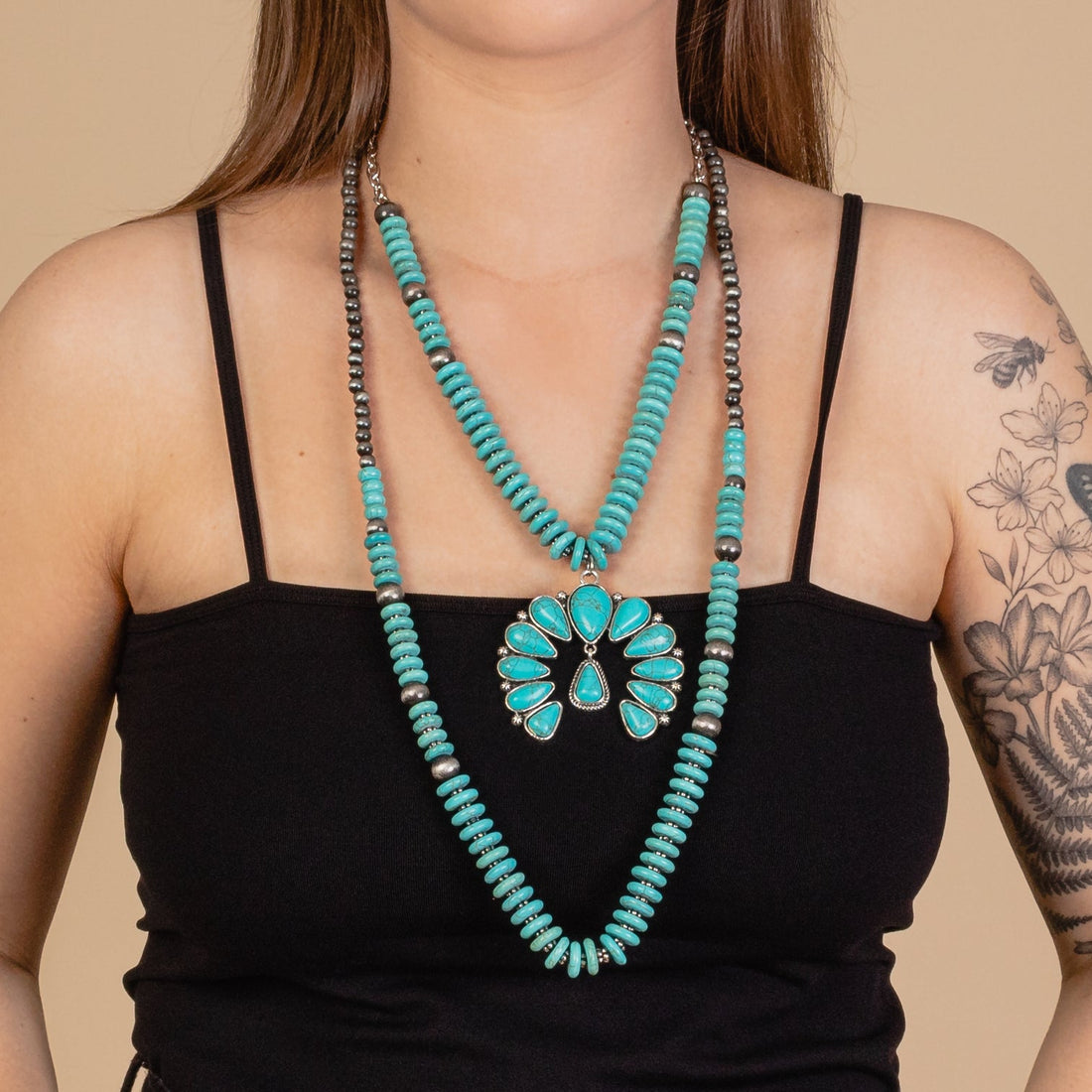 Turquoise and Navajo Double Layer Necklace