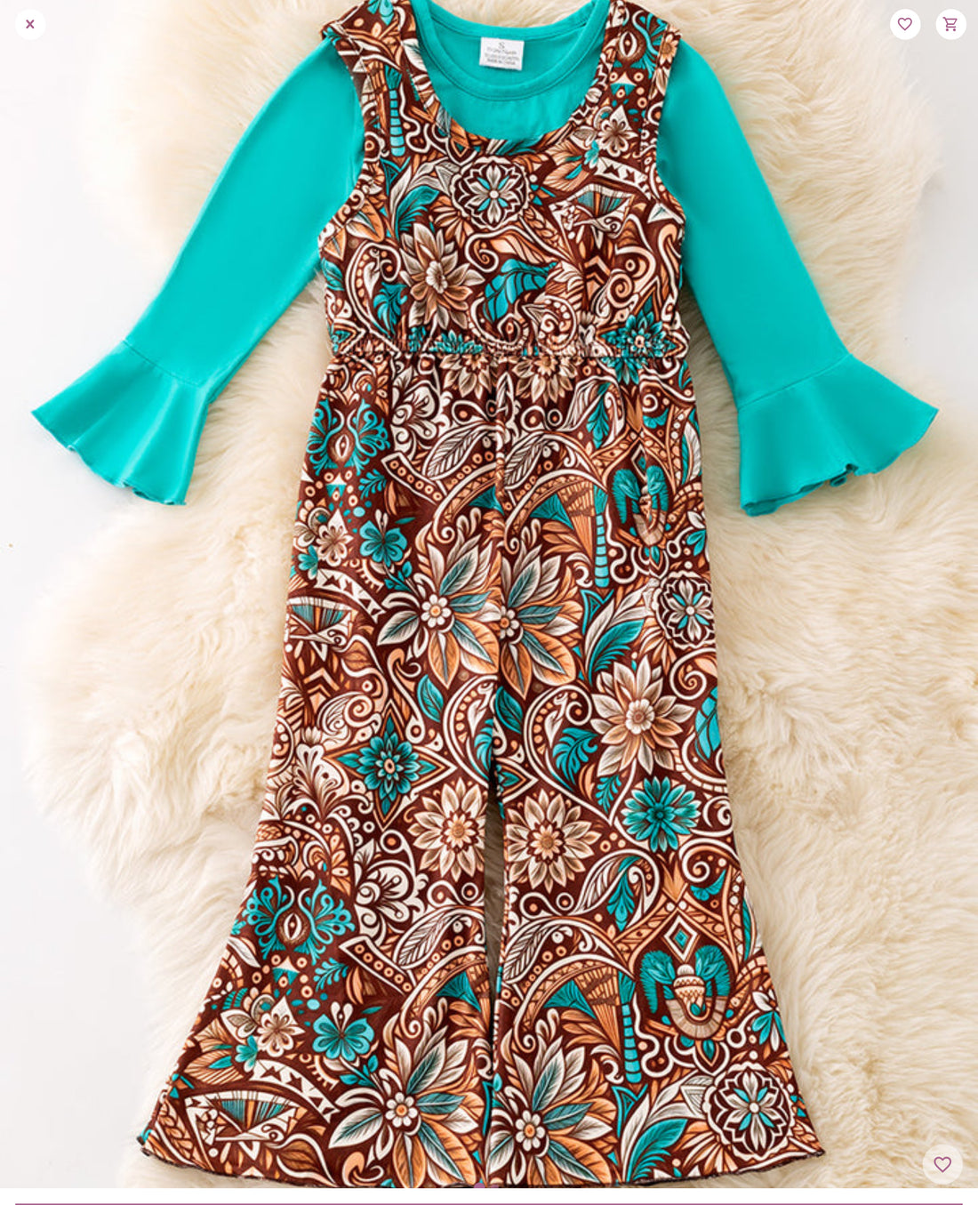 BROWN JUMPSUIT WITH TEAL LONG SLEEVE SHIRT