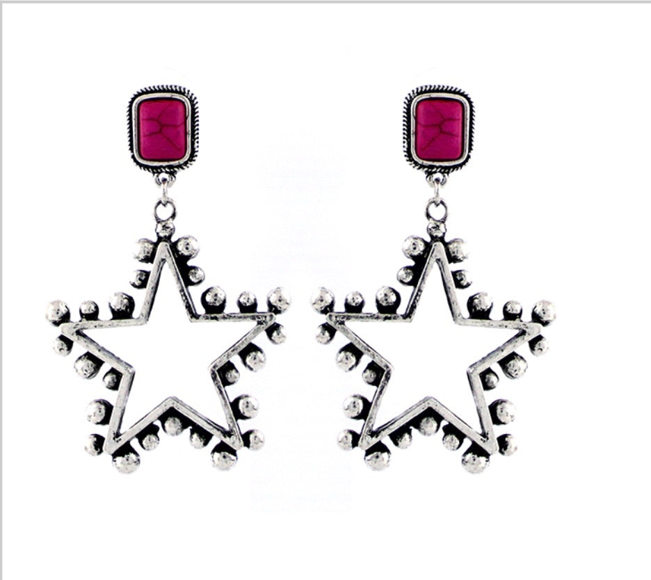 Crystal Avenue Fuchsia Star Dangle Earrings