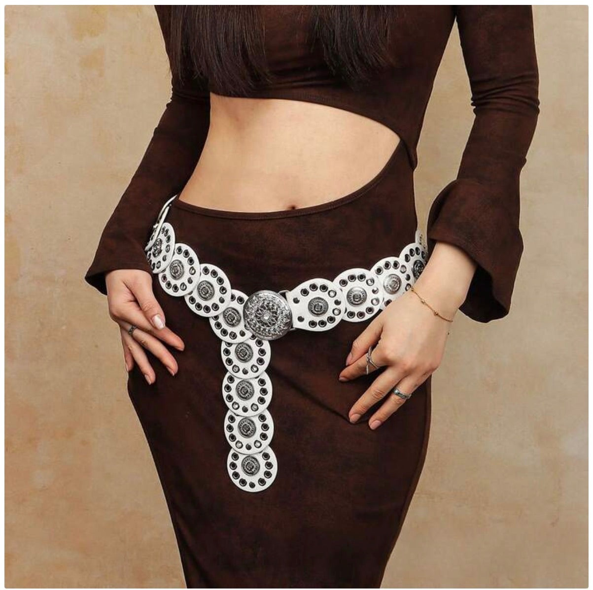 Vintage Western Leather Boho Concho Rivet Belt