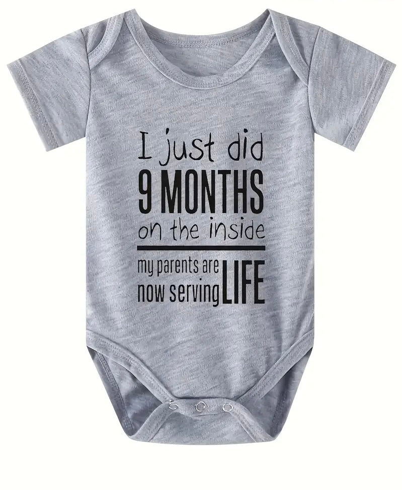 Baby’s “Just Did 9mos On the Inside” Graphic Onesie