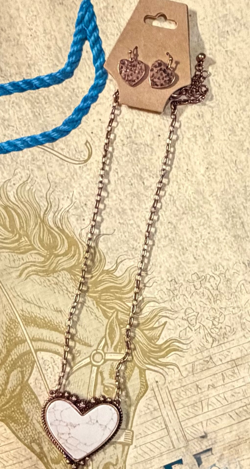 Copper & Ivory Heart Pendant Necklace with Matching Earrings