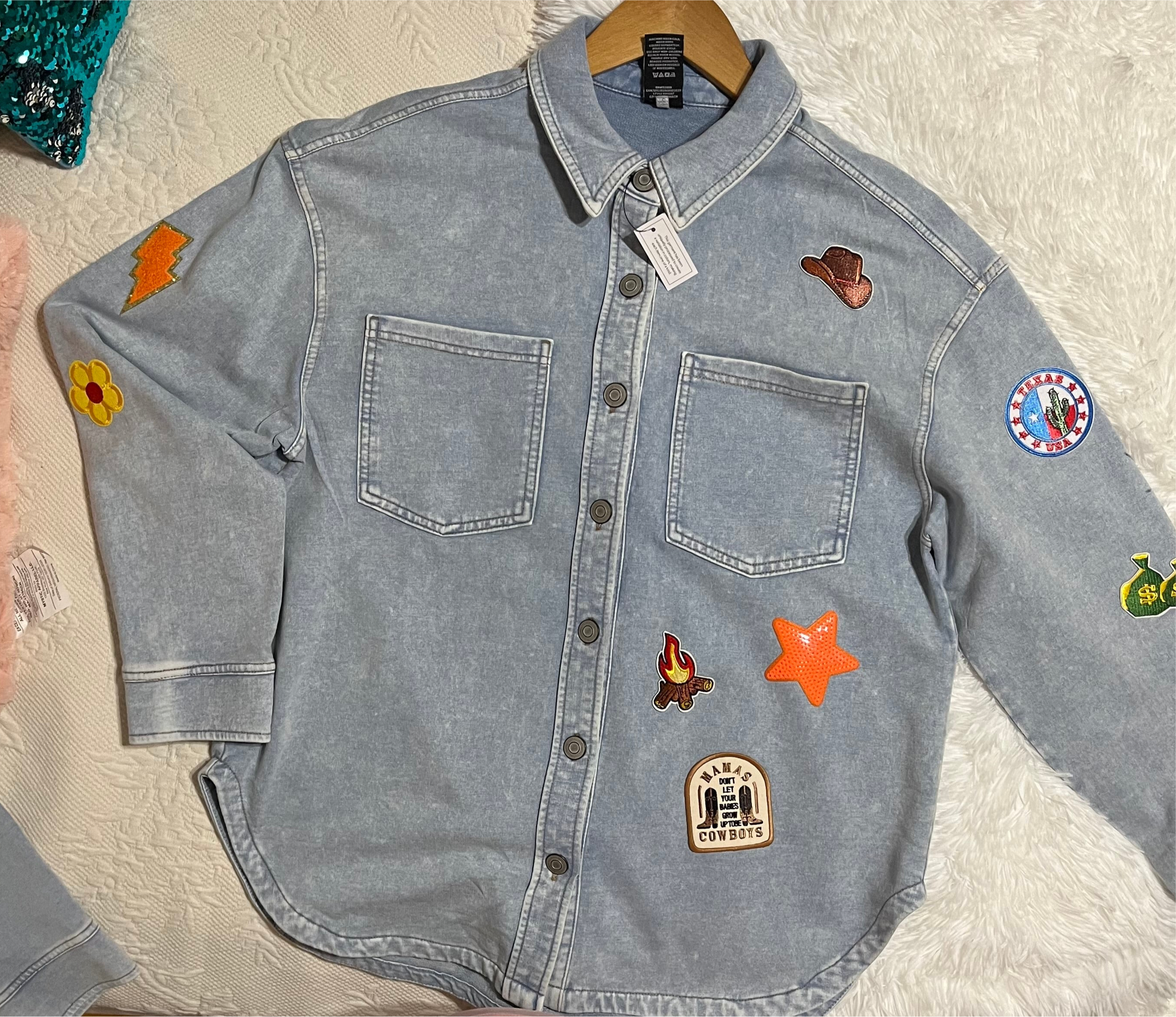 Knit Denim Long Sleeve with Chenille Patches
